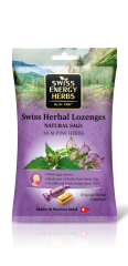 Льодяники від застуди, Herbal Lozenges Bag 20 herbs + Sage, Swiss Energy, від кашлю, болю в горлі та закладеності носа, 20 альпійських трав і шавлії, 12 трав'яних льодяників (55 г)