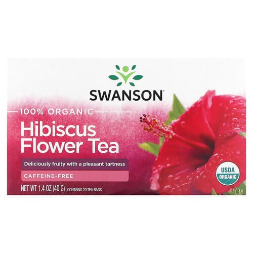 Органический чай из цветов гибискуса Swanson (Organic Hibiscus Flower Tea) 20 пакетиков