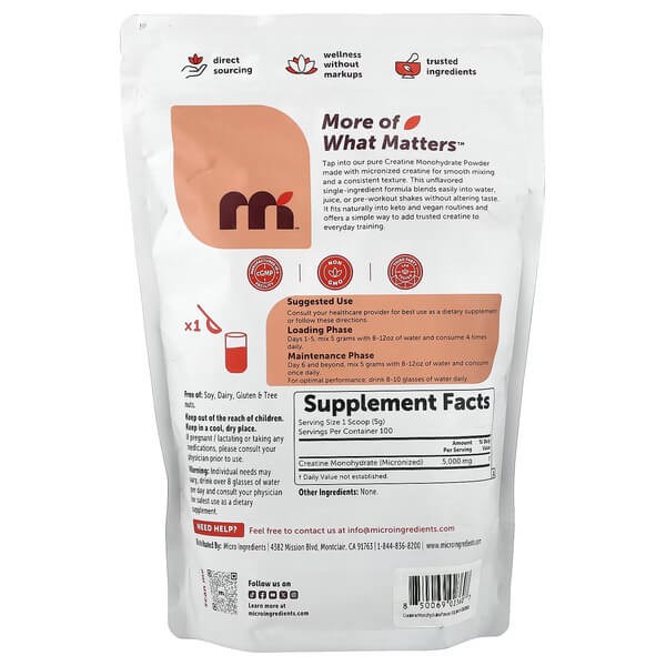 Креатин моногідрат Micro Ingredients (Creatine Monohydrate Powder) 500 г