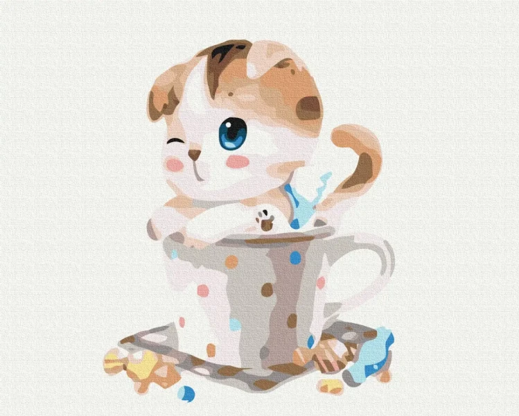 Картина за номерами Кошеня в чашці  Brushme 40x50