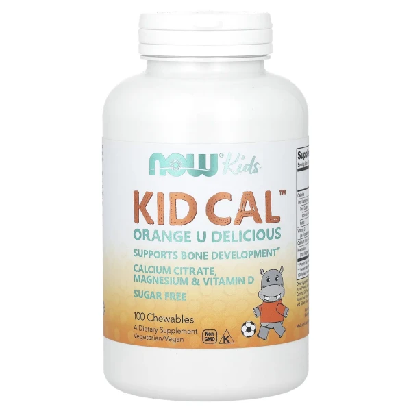 Жувальний кальцій Now Foods (Kid Cal) 200 мг 100 жувальних таблеток зі смаком апельсину