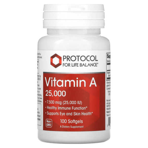 Вітамін А Protocol for Life Balance (Vitamin A) 7500 мкг (25 000 МО) 100 гелевих капсул