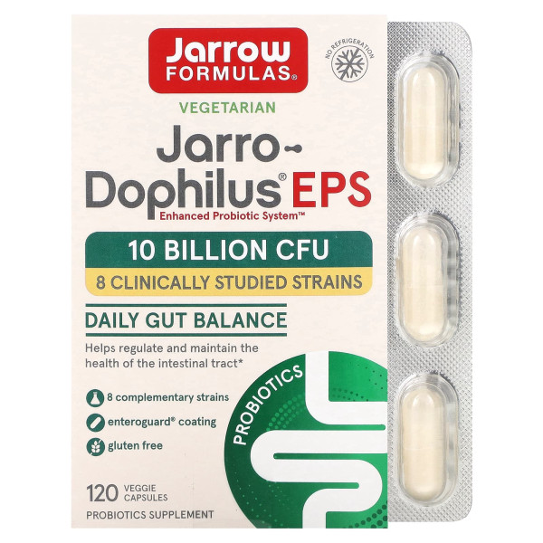 Jarrow Formulas, Jarro-Dophilus® EPS, пробіотики для покращення травлення, 120 рослинних капсул (5 млрд КУО в капсулі)