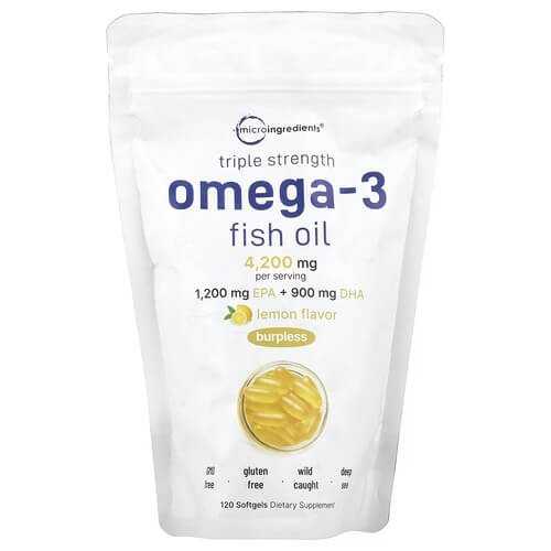 Омега-3 з рибячого жиру потрійної сили Micro Ingredients (Triple Strength Omega-3 Fish Oil) 120 рідких капсул зі смаком лимона