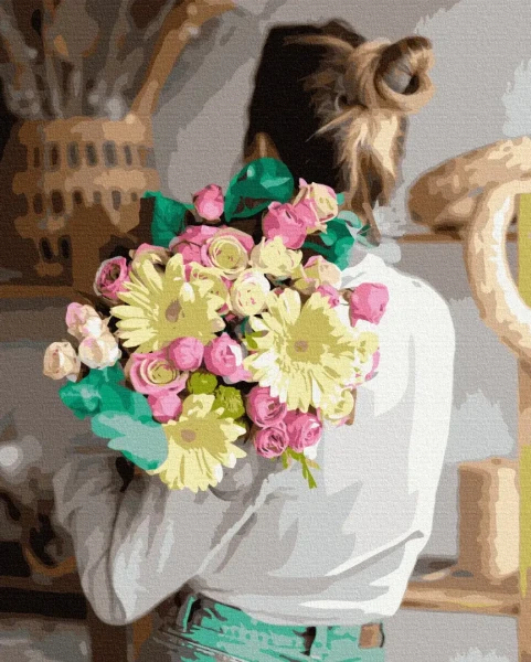 Картина за номерами Дівчина з букетом  Brushme 40x50