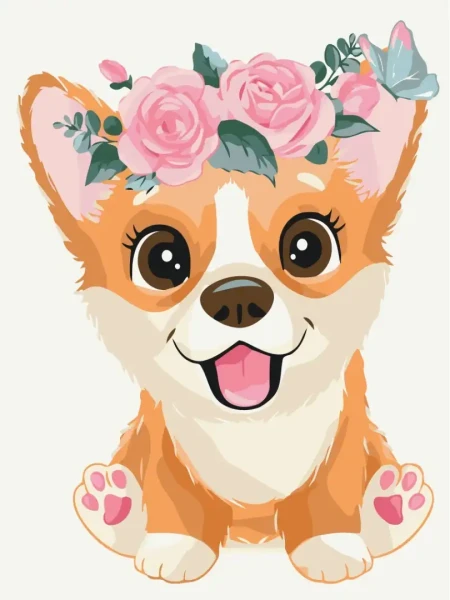 Преміум картина за номерами Коргі в віночку Brushme 40x50
