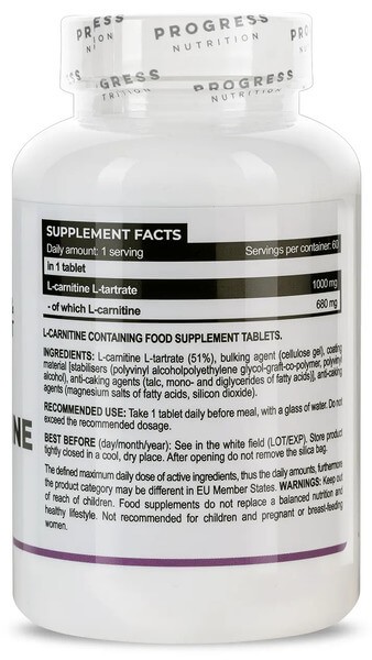 L-карнітин 1000 мг Progress Nutrition (L-Carnitine) 60 таблеток