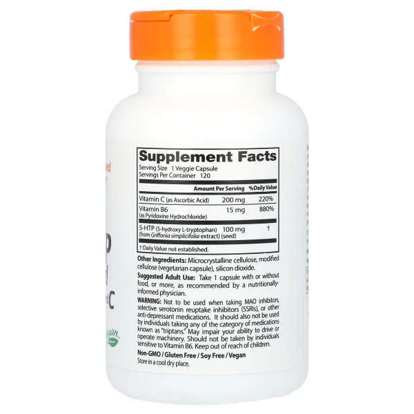 5-HTP посилений вітамінами B6 та C Doctor's Best (5-HTP with vitamin B6 and C) 100 мг/15 мг/200 мг 120 капсул