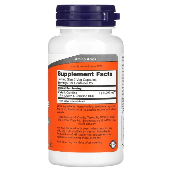 Ацетил-Л-карнітин Now Foods (Acetyl-L-Carnitine) 500 мг 50 капсул