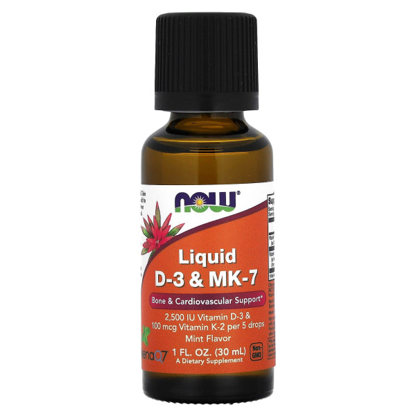 Вітамін D3 з вітаміном K2 Now Foods (Liquid D-3 & MK-7) 2500 МО / 100 мкг 30 мл