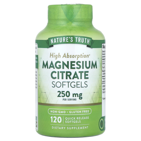 Магний цитрат Nature's Truth (Magnesium Citrate) 250 мг 120 гелевых капсул быстрого высвобождения