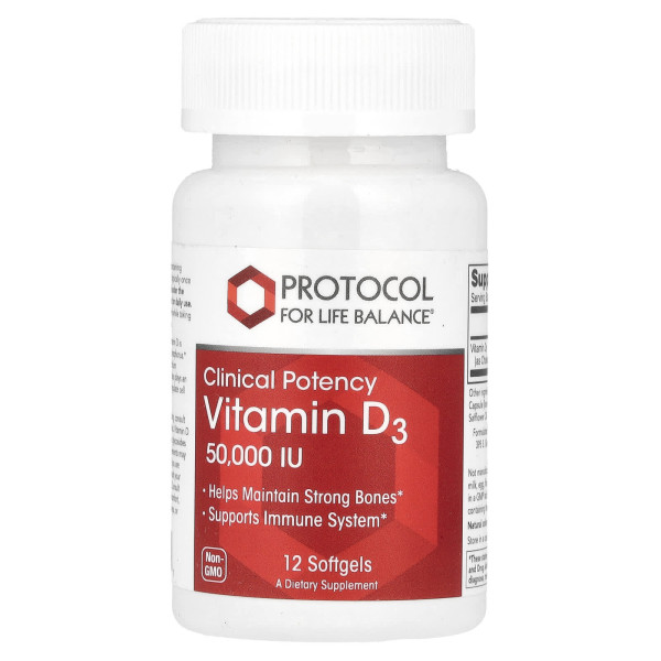 Витамин D3 Protocol for Life Balance (Vitamin D3) клиническая сила 50 000 МЕ 12 гелевых капсул