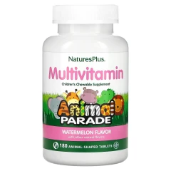 Жувальна мультивітамінна добавка з мікроелементами для дітей NaturesPlus (Source of Life Animal Parade) 180 таблеток у формі тварин зі смаком кавуна