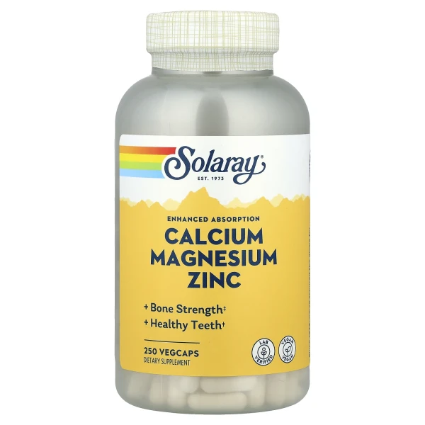 Кальцій магній цинк Solaray (Calcium Magnesium Zinc) 250 вегетаріанських таблеток