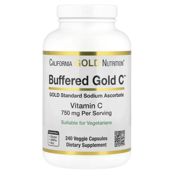 California Gold Nutrition, Buffered Gold C™, аскорбат натрію (вітамін C) GOLD Standard, 240 веганських капсул