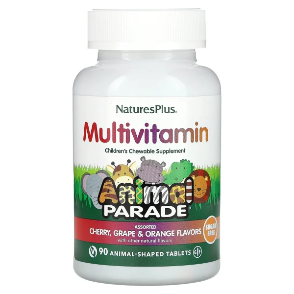 NaturesPlus, Source of Life, Animal Parade, жувальна добавка для дітей з мультивітамінами й мікроелементами, асорті натуральних смаків, 90 таблеток у формі тварин