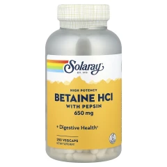 Високоефективний бетаїну гідрохлорид із пепсином Solaray (Betaine HCl with Pepsin) 650 мг 250 веганських капсул