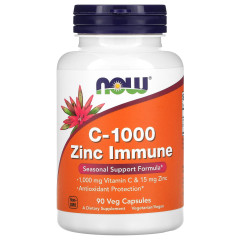 Вітамін С та Цинк для імунітету Now Foods (C-1000 Zinc Immune) 1000 мг/15 мг 90 капсул