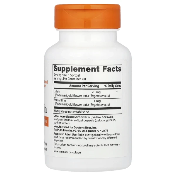 Лютеин с FloraGlo Lutein Doctor's Best (Lutein with FloraGlo Lutein) 20 мг/1 мг 60 капсул
