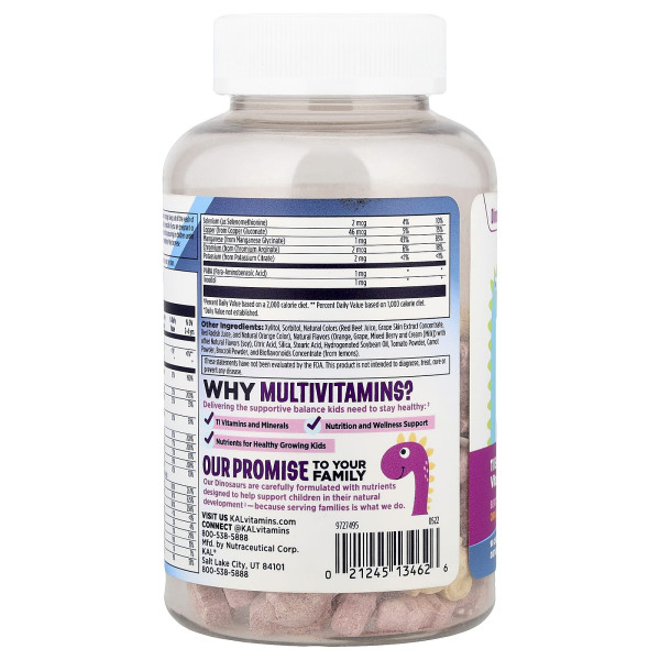 Мультивітаміни та мінерали для дітей (MultiSaurus Vitamins and Minerals Dinosaurs) 90 жувальних цукерок зі смаком ягід, апельсину та винограду
