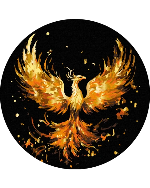 Картина по номерам круглая Огненный феникс (Размер M) 30x30 Brushme