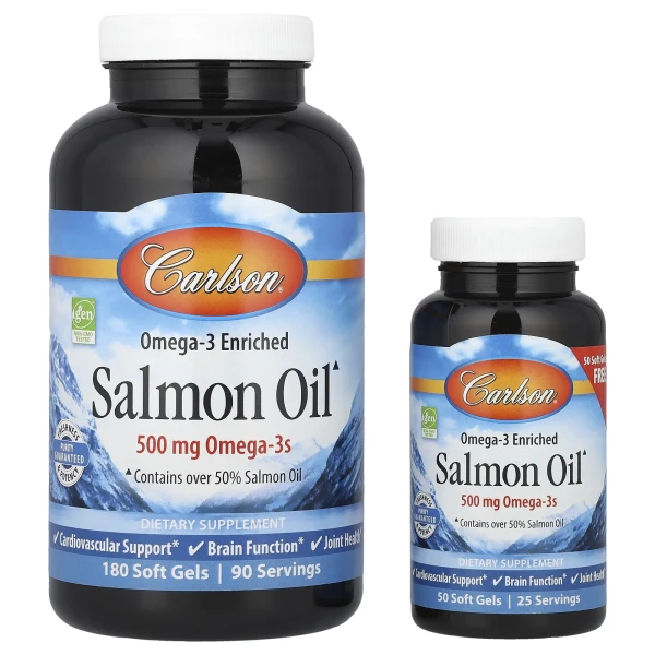 Лососевий жир Carlson (Salmon Oil) збагачений омега-3 230 капсул