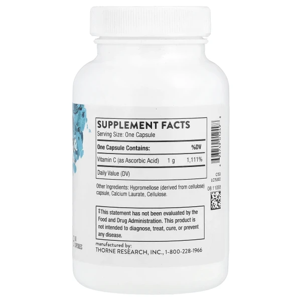 Витамин С в виде аскорбиновой кислоты Thorne Research (Vitamin C Ascorbic Acid) 1000 мг 60 капсул