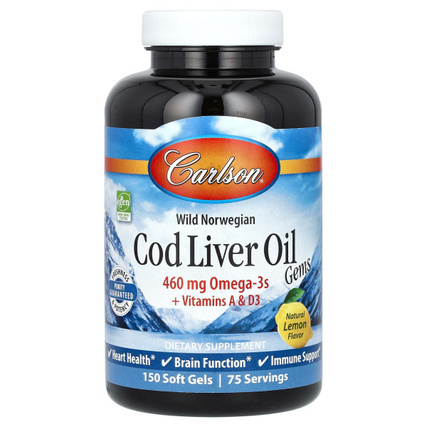 Олія з печінки тріски (Cod Liver Oil) 1000 мг 150 капсул зі смаком лимона