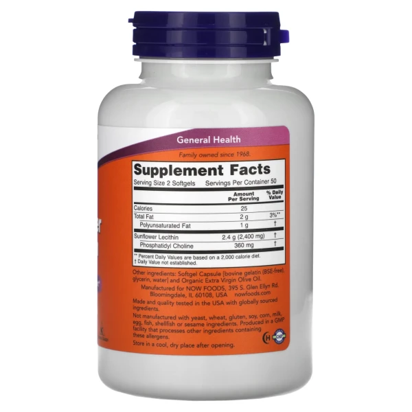 Соняшниковий лецитин Now Foods (Sunflower Lecithin) 1200 мг 100 капсул