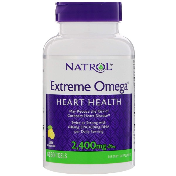 Омега Extreme Natrol (Omega) 2400 мг 60 мягких капсул (1200 мг на мягкую капсулу) со вкусом лимона