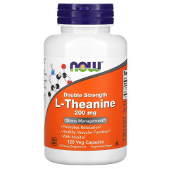L-теанін подвійної сили дії NOW Foods (L-Theanine) 200 мг 120 рослинних капсул