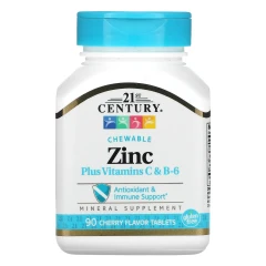 Жувальний цинк із вітамінів С та В6 (Zinc Chewable + vitamin C&amp;B6) 90 таблеток зі смаком вишні
