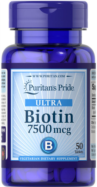 Биотин, Biotin, Puritan's Pride, 7500 мкг, 50 таблеток