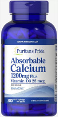 Кальцій та вітамін D3, Absorbable Calcium with Vitamin D3, Puritan's Pride, 1200 мг/1000 МО, 200 гелевих капсул