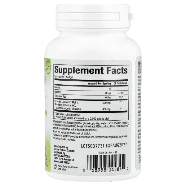 Natural Factors, LipoMicel Matrix, берберин, 500 мг, 60 капсул із рідиною