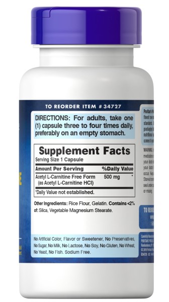 Ацетил L-карнитин 500 мг Puritan's Pride (Acetyl L-Carnitine) 60 капсул