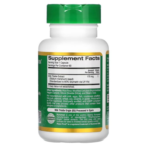 Экстракт расторопши 175 мг Калифорния Gold Nutrition (Milk Thistle Extract) 60 растительных капсул