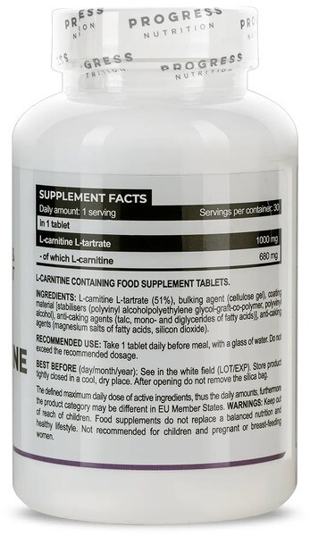 L-карнітин 1000 мг Progress Nutrition (L-Carnitine) 30 таблеток