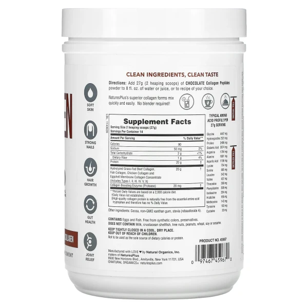 NaturesPlus, пептиди колагену, шоколад, 378 г (0,83 фунта)