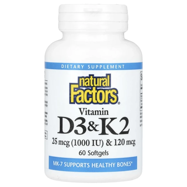 Витамин D3 и K2 Natural Factors (Vitamin D3 & K2) 1000 МЕ / 120 мкг 60 капсул