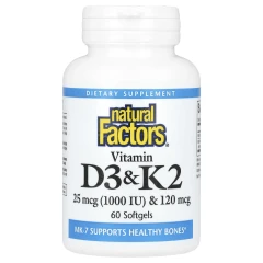 Вітамін D3 і K2 Natural Factors (Vitamin D3 &amp; K2) 1000 МО / 120 мкг 60 капсул