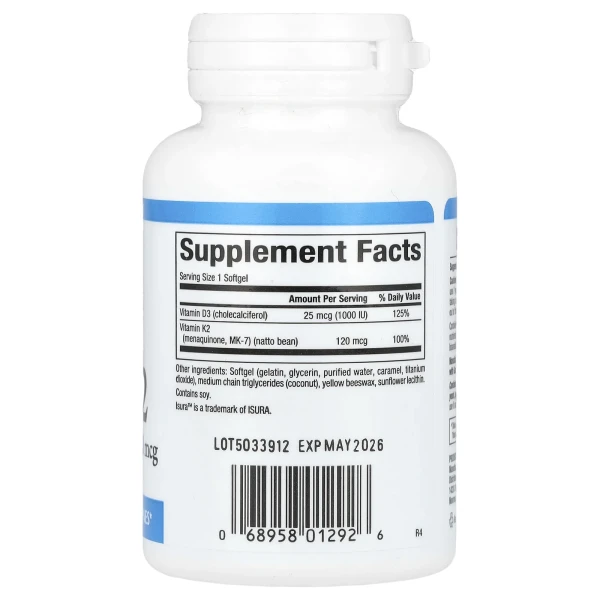 Витамин D3 и K2 Natural Factors (Vitamin D3 & K2) 1000 МЕ / 120 мкг 60 капсул