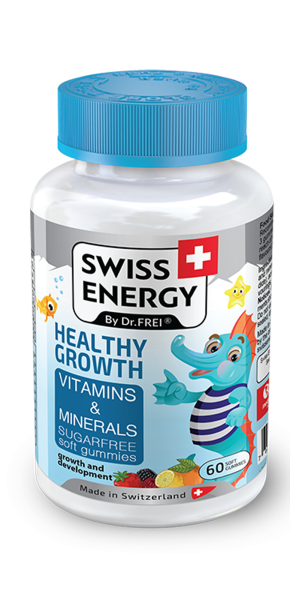 Вітаміни та мінерали, для дітей від 3 років, HEALTHY GROWTH Vitamins Minerals, Swiss Energy, без цукру, для росту, розвитку та імунітету, 60 жувальних цукерок