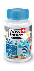 Вітаміни та мінерали, для дітей від 3 років, HEALTHY GROWTH Vitamins Minerals, Swiss Energy, без цукру, для росту, розвитку та імунітету, 60 жувальних цукерок