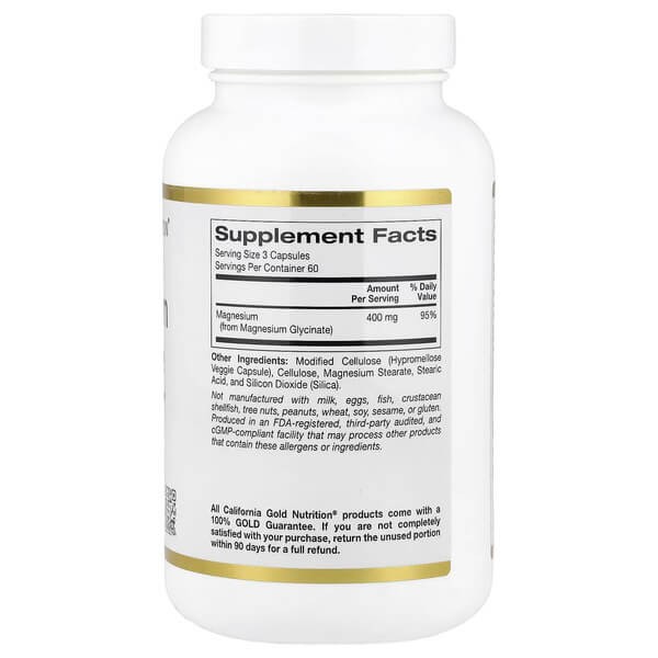 Глицинат магния California Gold Nutrition (Magnesium Glycinate) 180 растительных капсул