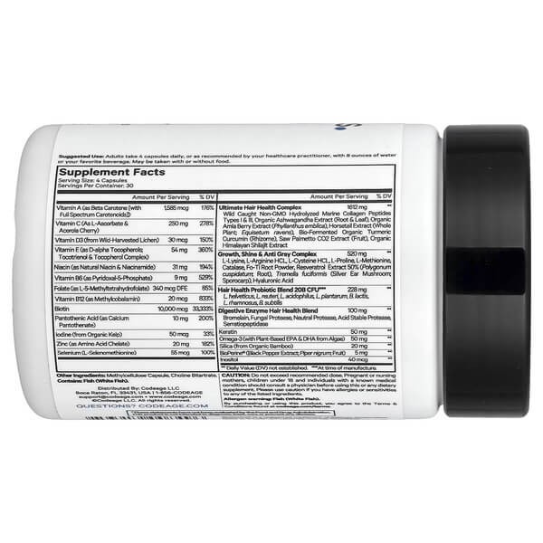 Вітаміни для волосся Codeage (Hair Vitamins) 120 рослинних капсул