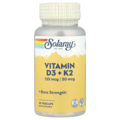 Вітамін D3 і K2 Solaray (Vitamin D-3 &amp; K-2) 5000 МО 50 мкг 60 капсул