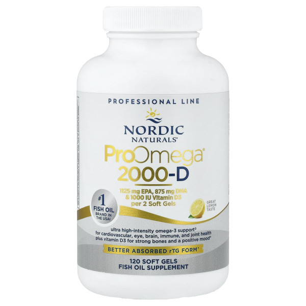 Омега-3+вітамін D-3 Nordic Naturals (ProOmega 2000-D) 1250 мг 120 капсул зі смаком лимона