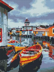 Алмазна мозаїка Човен біля міста 30x40 Brushme