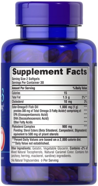 Омега-3 из рыбьего жира для поддержания холестерина Puritan's Pride (Omega-3 Fish Oil Plus Cholesterol Support) 60 жидких капсул